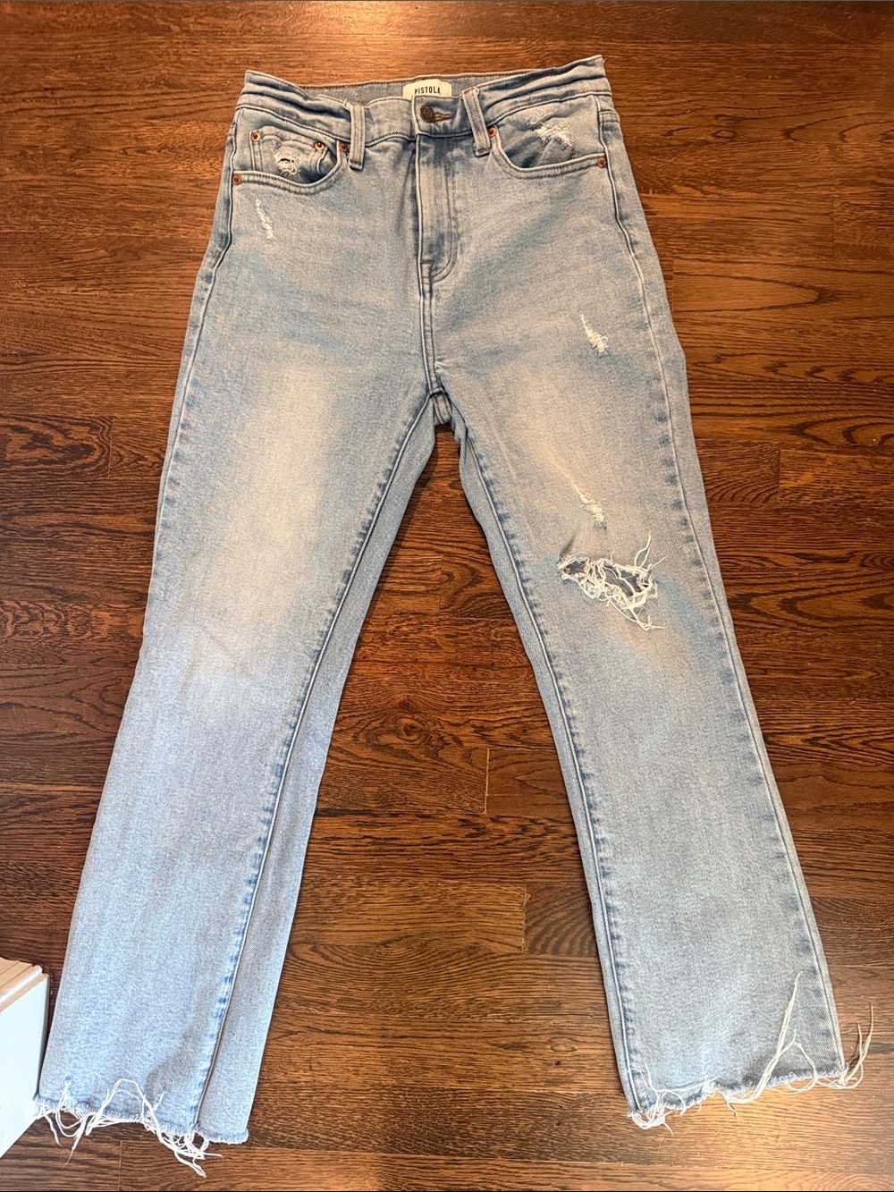Pistola Light Blue Distressed Flare Jeans